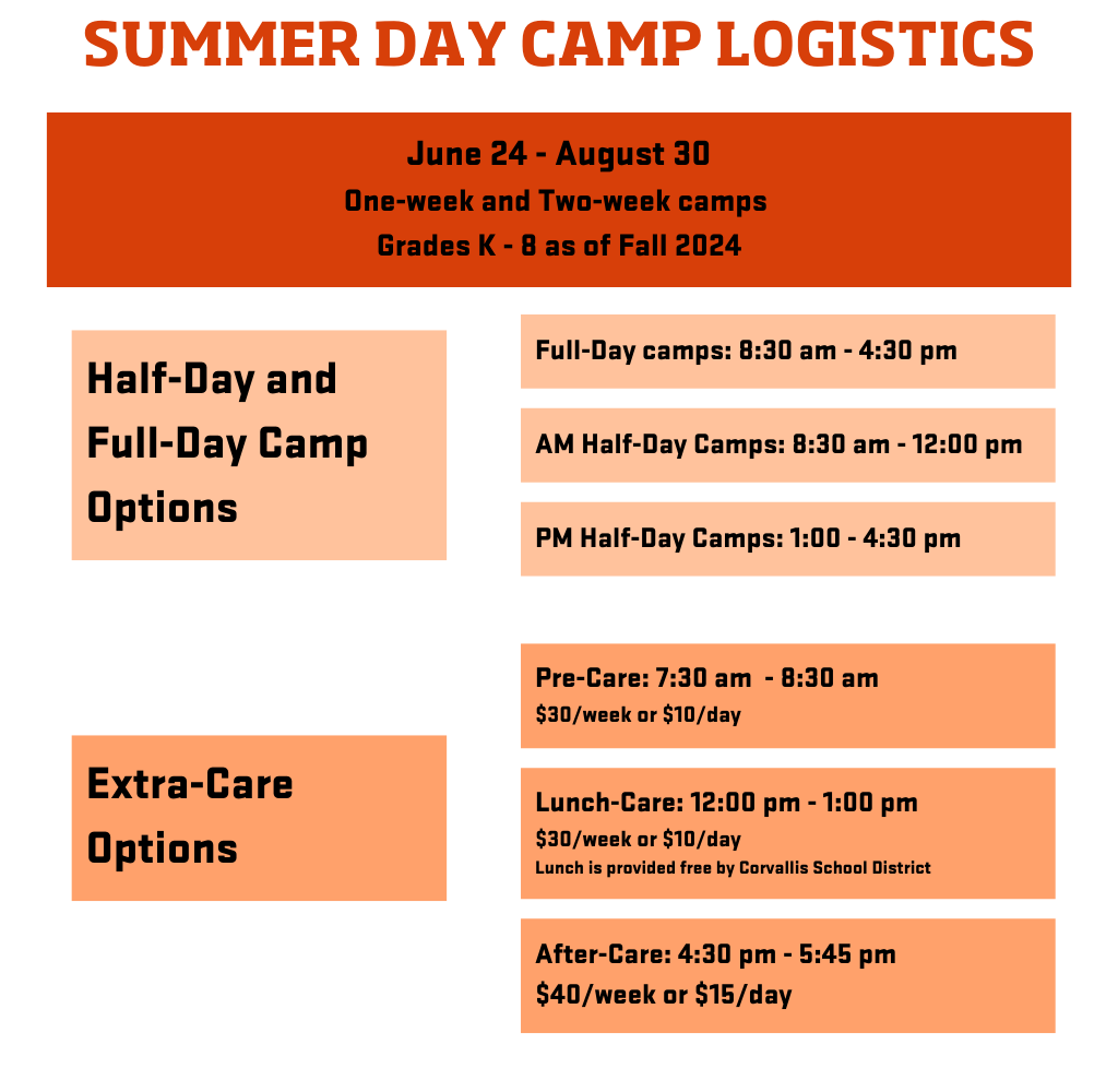 Table of Logistics for Summer Day Camp